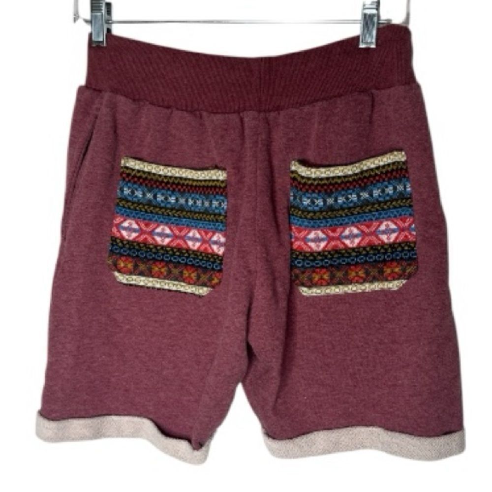 Harem Pants Women’s Burgundy Knit Pocket Cuffed Shorts with Drawstring. Size Sm.